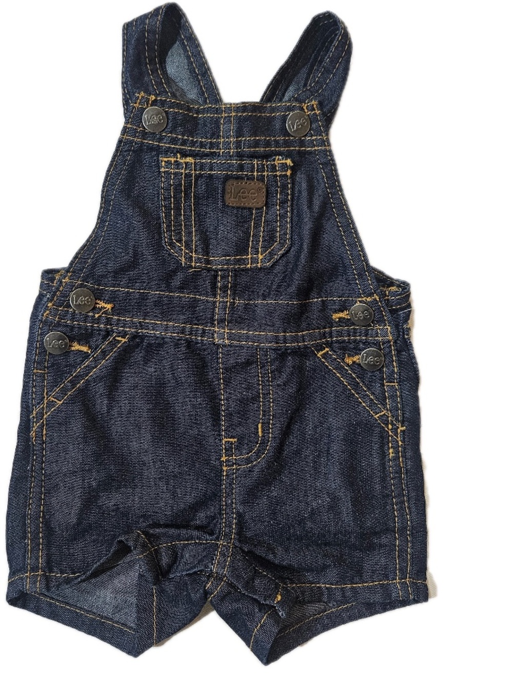 Lee Overalls Boys 0-3 Months Blue Denim One-Piece Pocket Button Square Neck Logo
